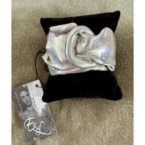 Handmade Electroformed Sterling Cuff Bracelet With Black Leather By E&L / Isreal